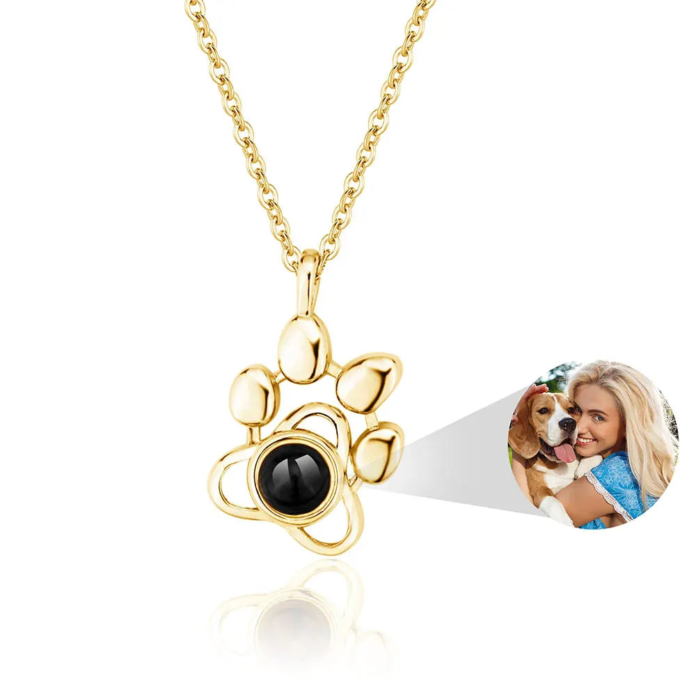 Custom Photo Projection Necklace with Photo Inside Cat Dog Paw Pendant Projection Photo Necklace with Photo Projection