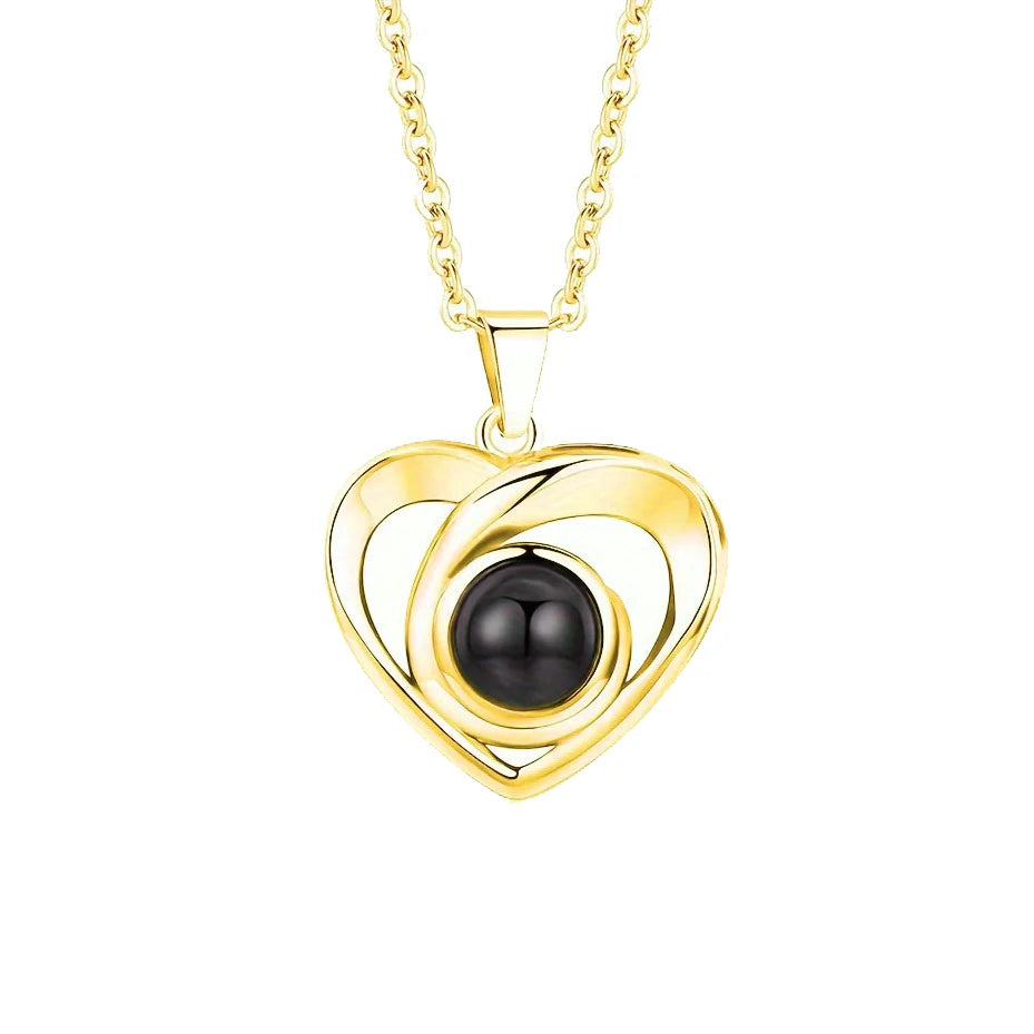 Custom Color Photo Projection Necklace Simple Love Heart Copper Pendant Titanium Steel Chain Girlfriend Mom Wife Festival Gifts
