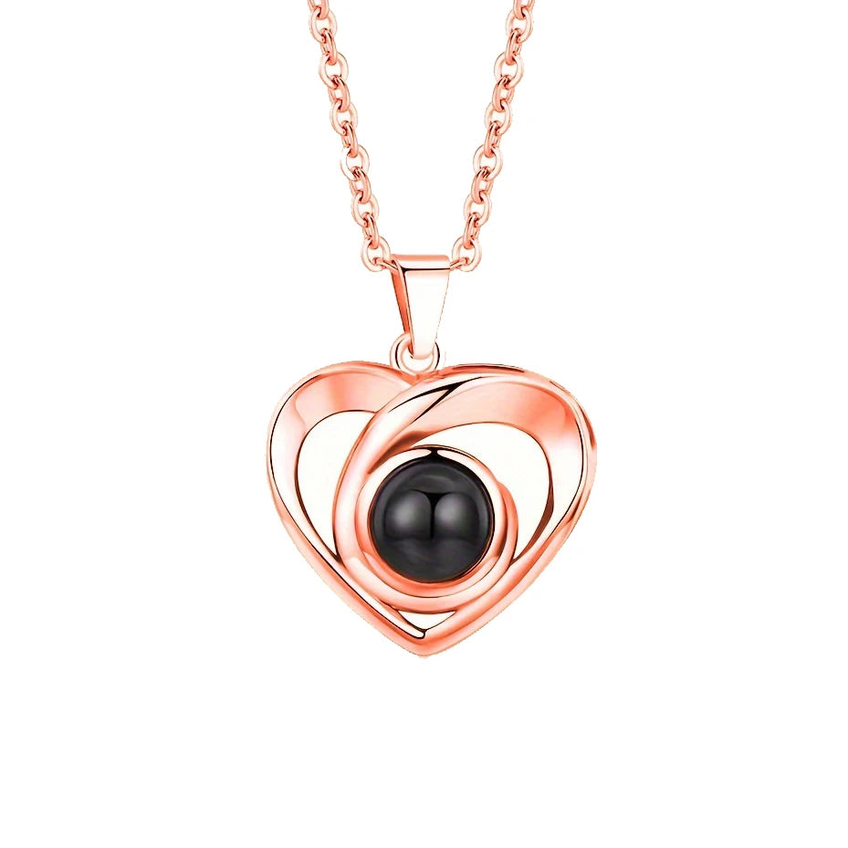Custom Color Photo Projection Necklace Simple Love Heart Copper Pendant Titanium Steel Chain Girlfriend Mom Wife Festival Gifts